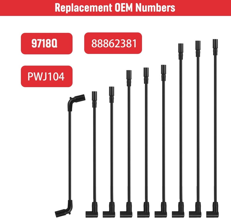 Ozikutech 9Pcs Spark Plug Wires Set Fit for 5.7L 5.0L Chevy GMC C1500 K1500 Silverado Sierra Yukon Tahoe Express Suburban Savana C2500 K3500 Pickup Cadillac Escalade V8, Replace for 9718Q 96 97 98 99 - Image 3